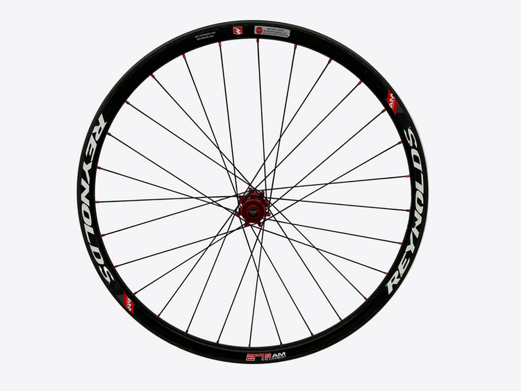 Bicycle wheel with Reynolds branding on a white background
