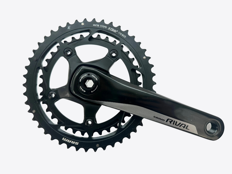 Bicycle crankset with chainring on a white background