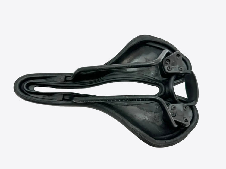 Black bicycle saddle on a white background