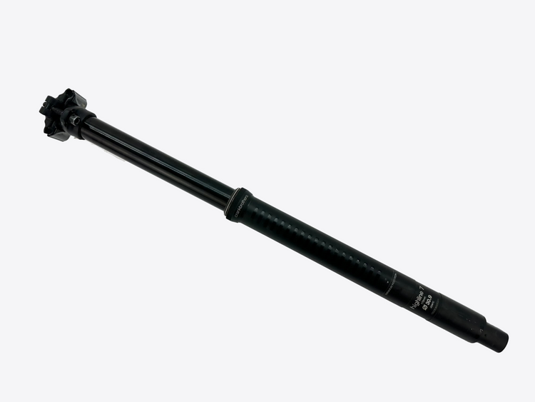Black bicycle seat post on a white background
