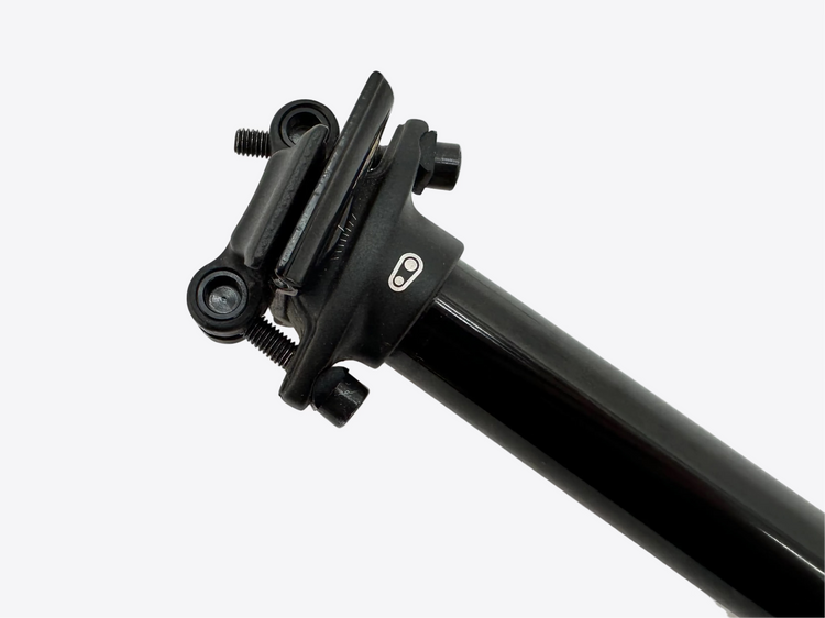 Black bicycle seat post on a white background