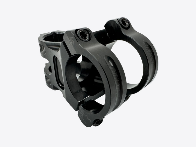 Black metal clamp or holder on a white background
