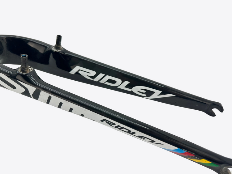 Black Ridley bicycle fork on a white background