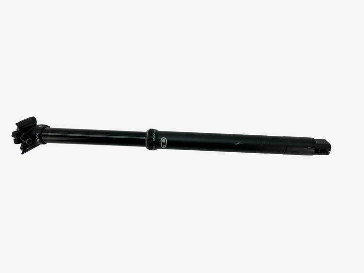 Black bicycle seat post on a white background