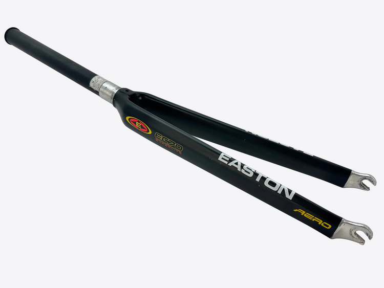 black bicycle fork with 'Easton' branding on a white background