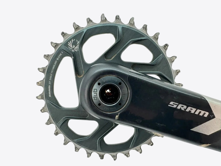Bicycle crankset with sprocket on a white background