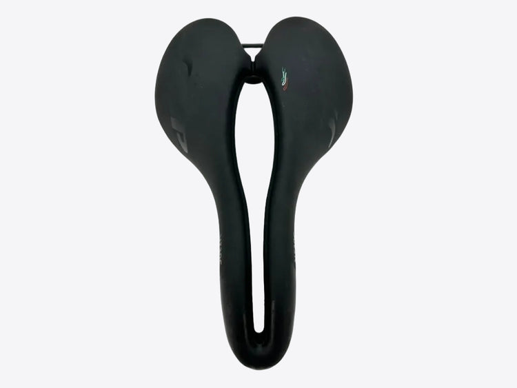 Black bicycle saddle on a white background