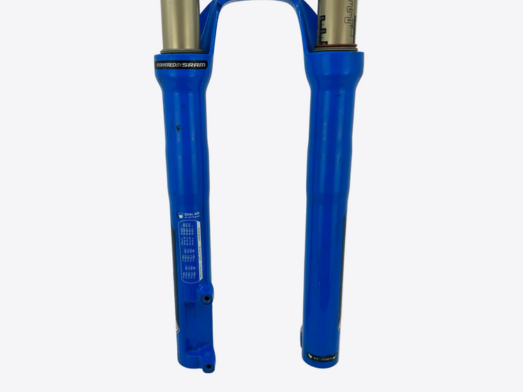 Blue bicycle forks on a white background