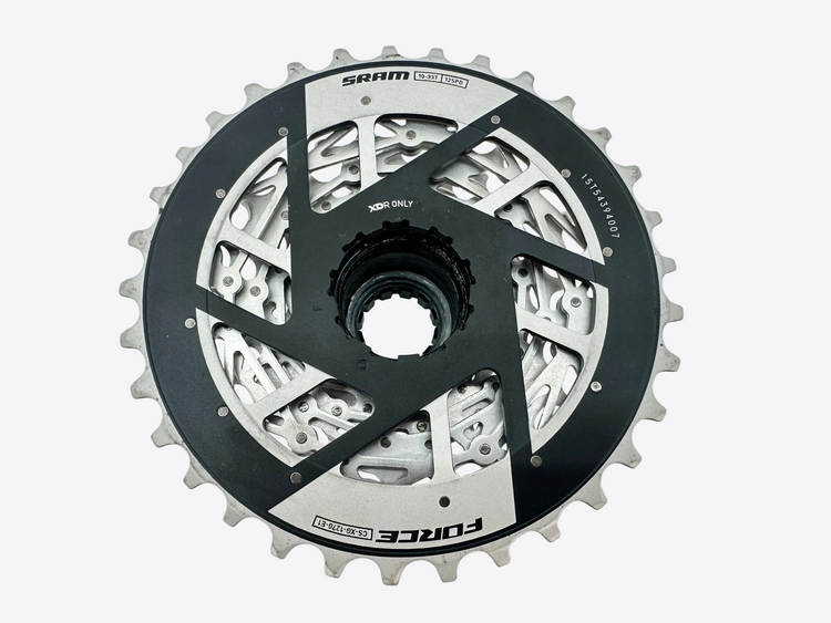 Bicycle chainring with SRAM branding on a white background