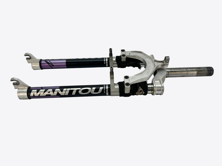 Manitou bicycle fork on a white background