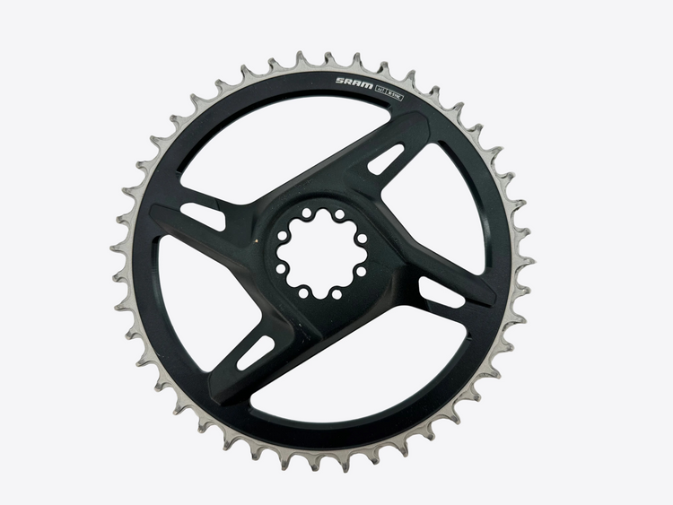 Black bicycle sprocket on a white background