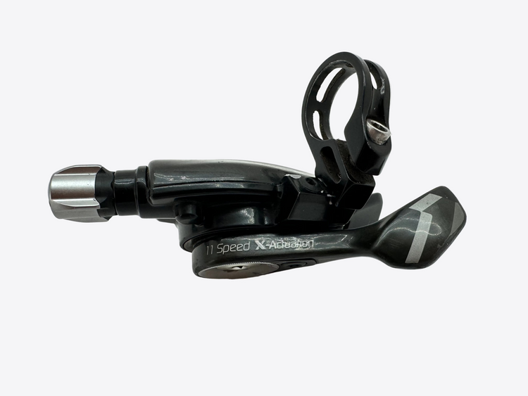 Black bicycle gear shifter on a white background
