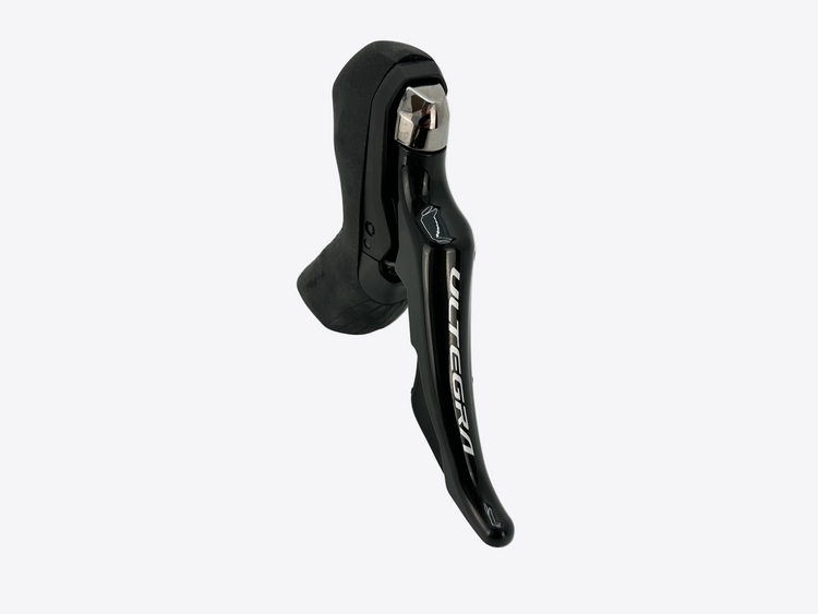Black bicycle brake lever on a white background
