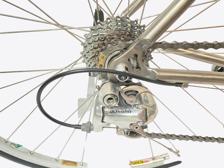 close up of the rear derailleur and cassette