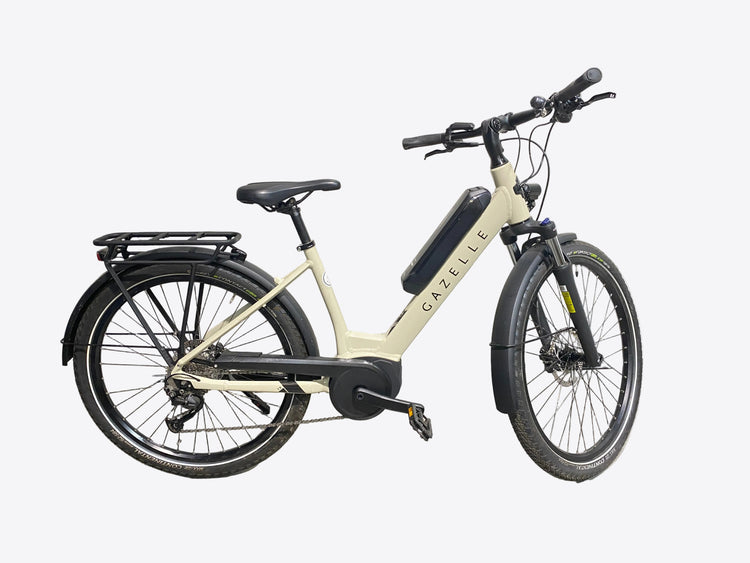 cream colored gazelle electric assist city bike