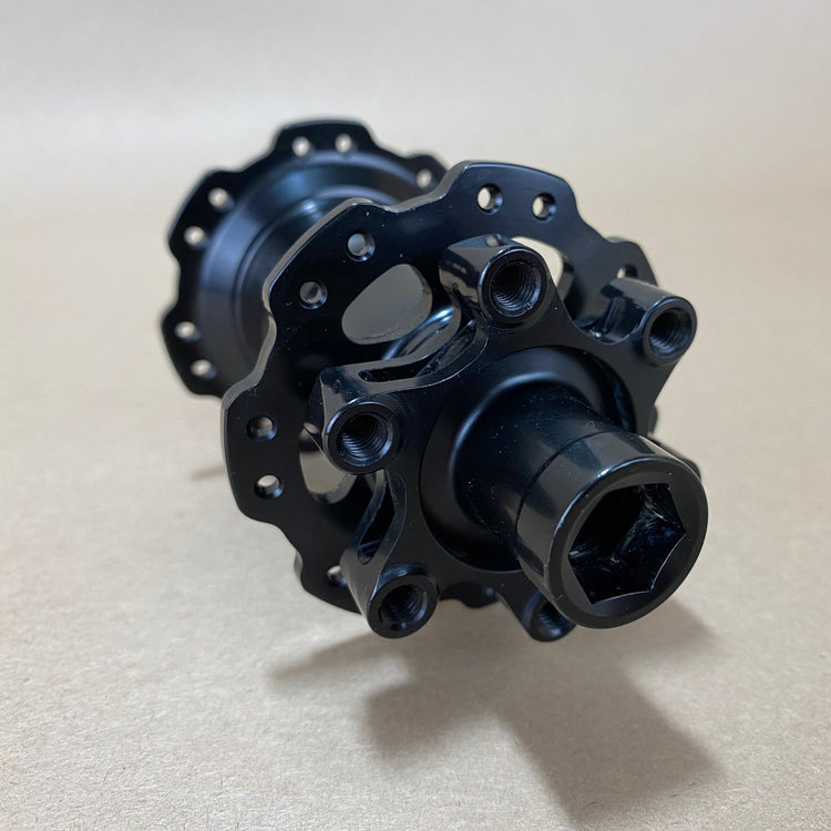 close up of the left axle end and rotor mount