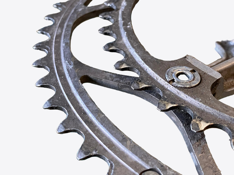 close up of the chainring teeth