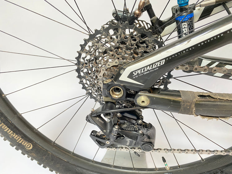 close up of the derailleur and cassette