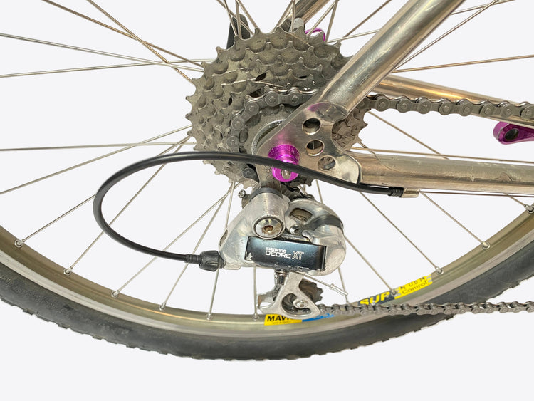 close up of the derailleur and cassette