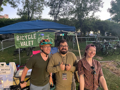 In order, left to right, Chase, Gage, and Roxie, our volunteer bicycle valet leaders.