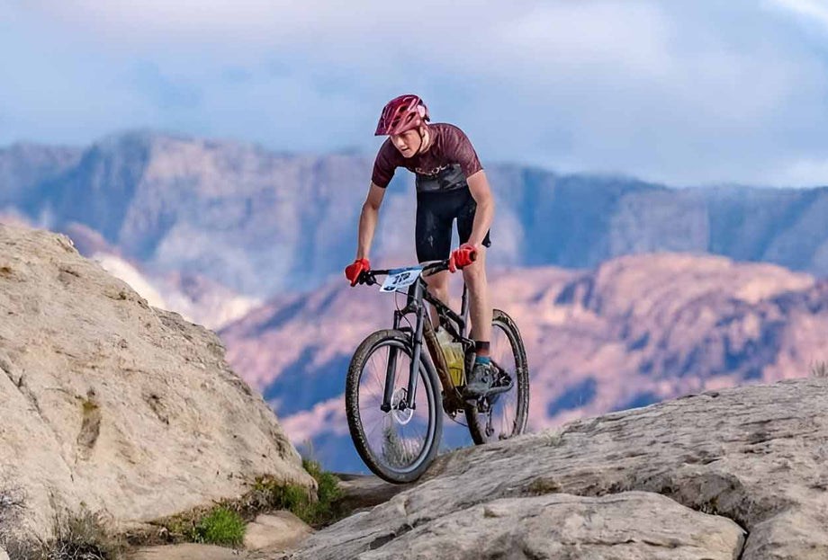 St. George mechanic Isaac Lloyd competing in a mountain bike race.