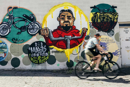Murals along the north side of the Salt Lake City Bicycle Collective