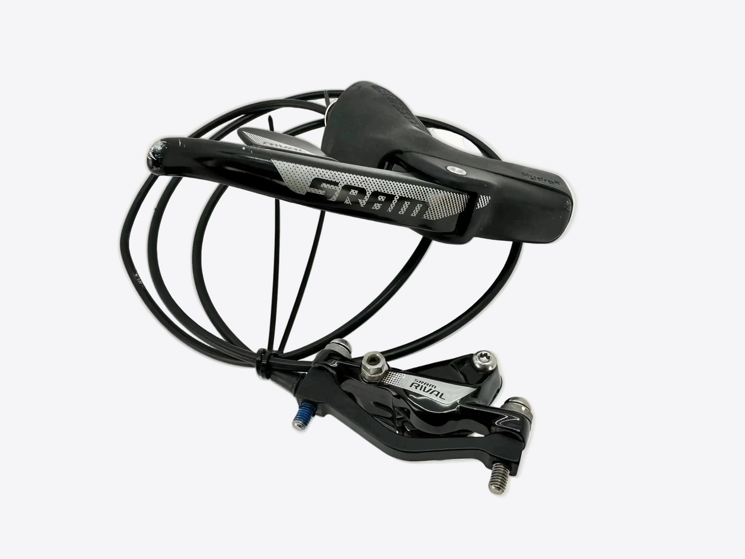 Bicycle brake lever and caliper with SRAM branding on a white background