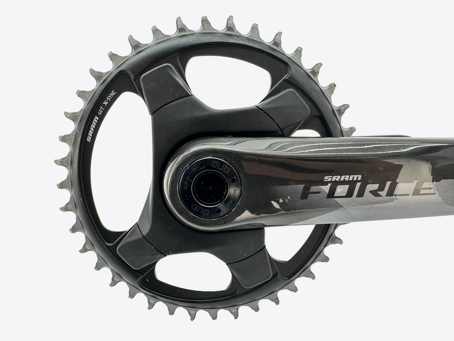 Bicycle crankset with SRAM Force branding on a white background