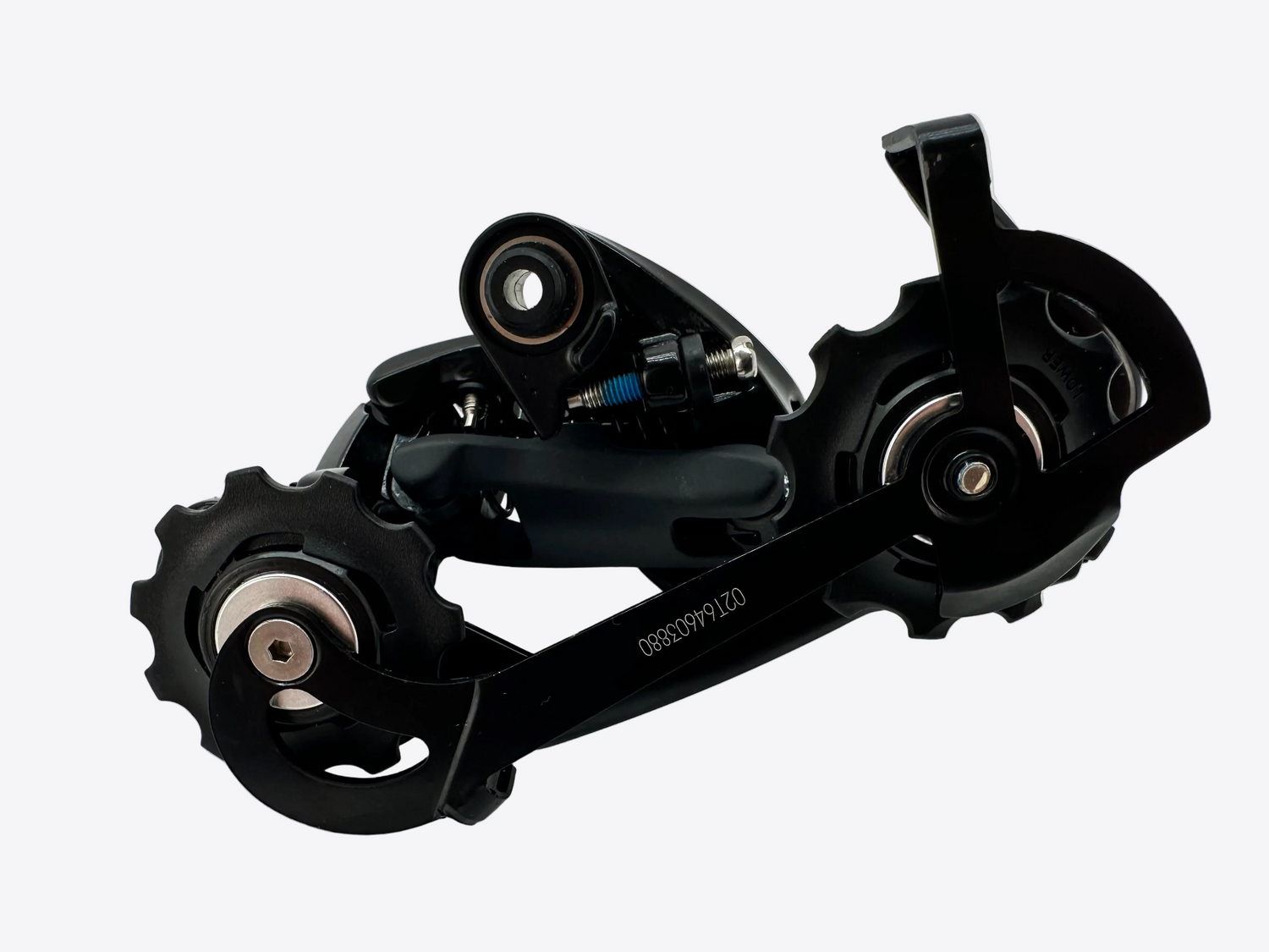 Black bicycle gear mechanism on a white background