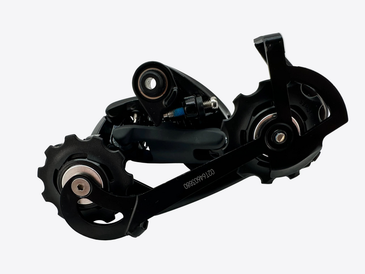 Black bicycle gear mechanism on a white background