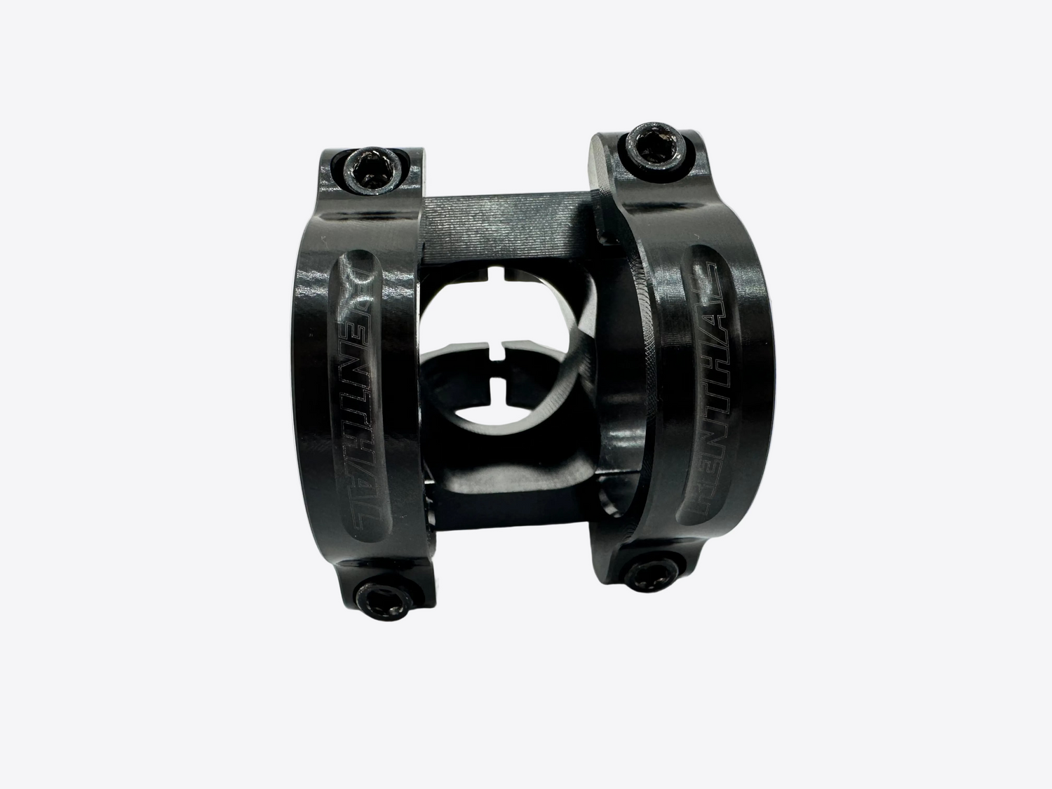 Black mechanical component on a white background