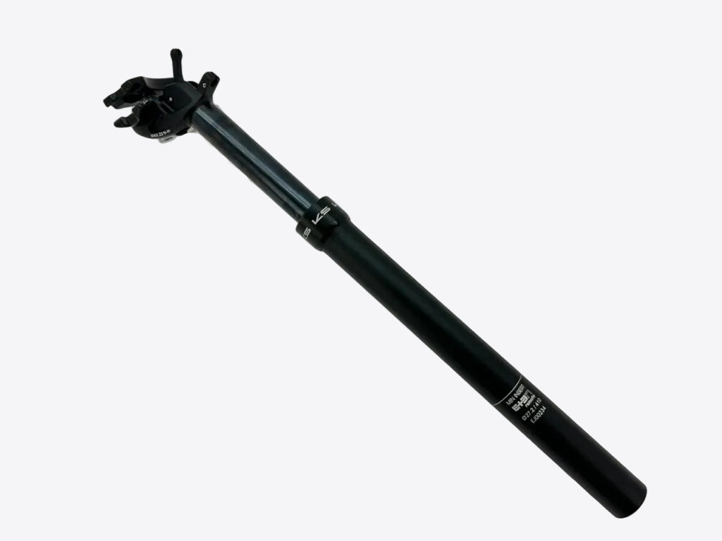 Black bicycle seat post on a white background