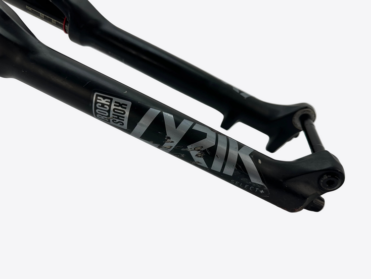 Black bicycle fork with 'Rock Shox' branding on a white background