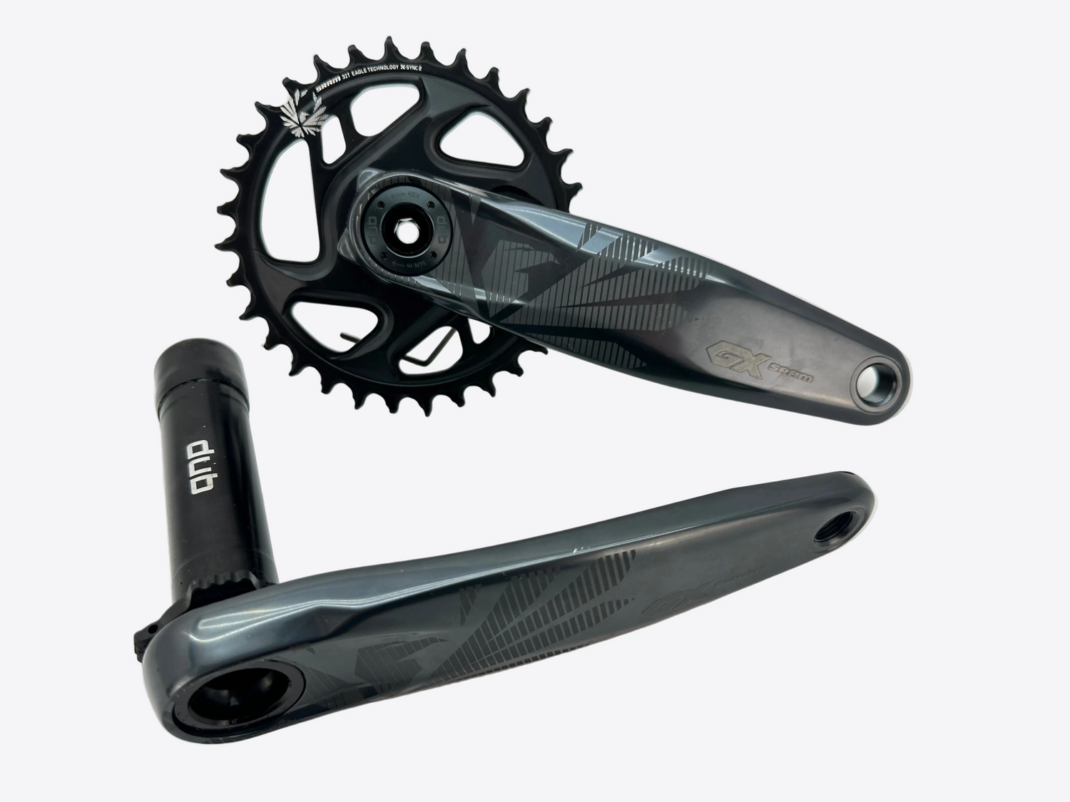 Bicycle crankset with chainring on a white background