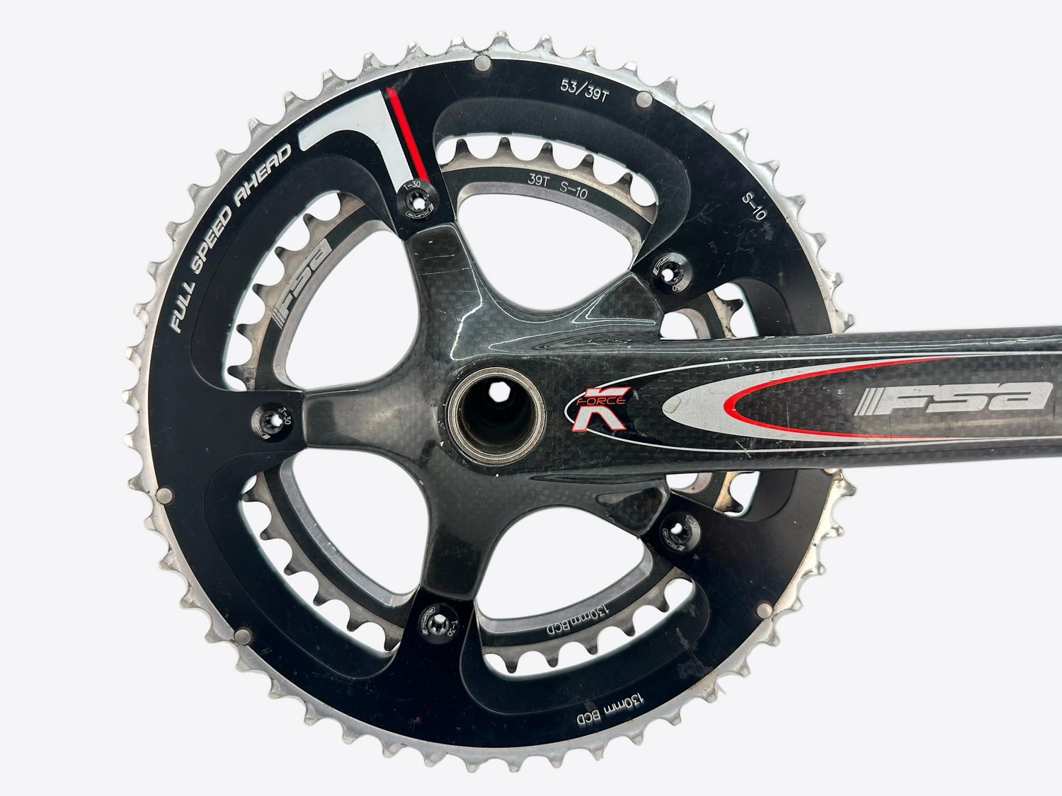 Bicycle crankset with chainring on a white background