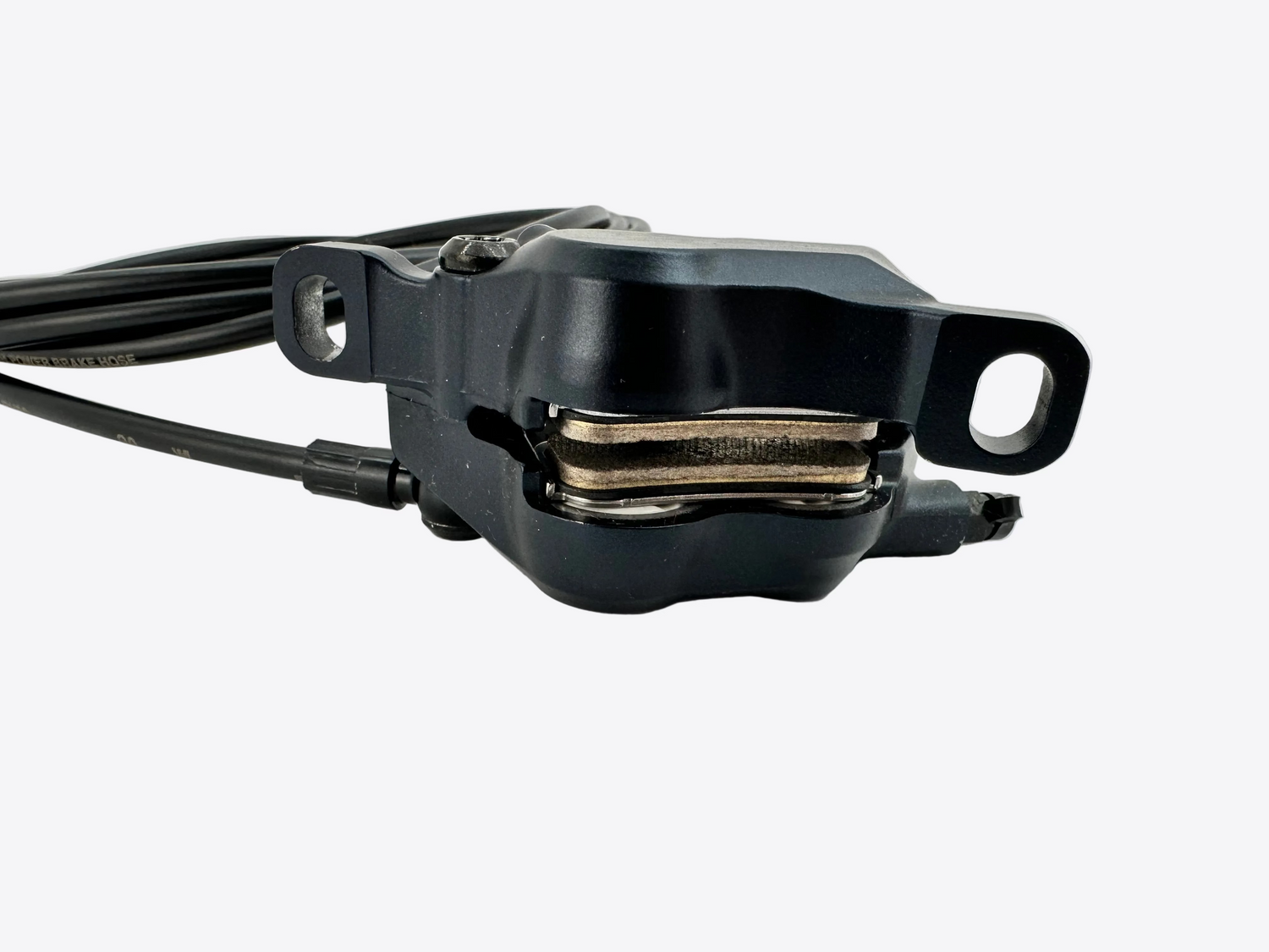 Black mechanical component with wiring on a white background