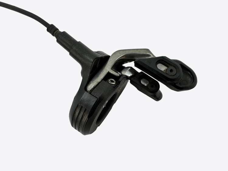 Black bicycle brake lever on a white background