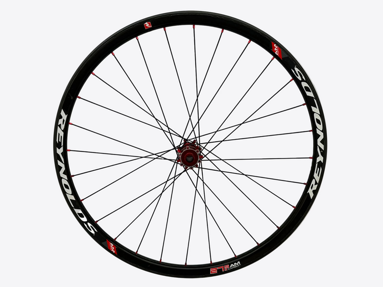 Bicycle wheel with Reynolds branding on a white background