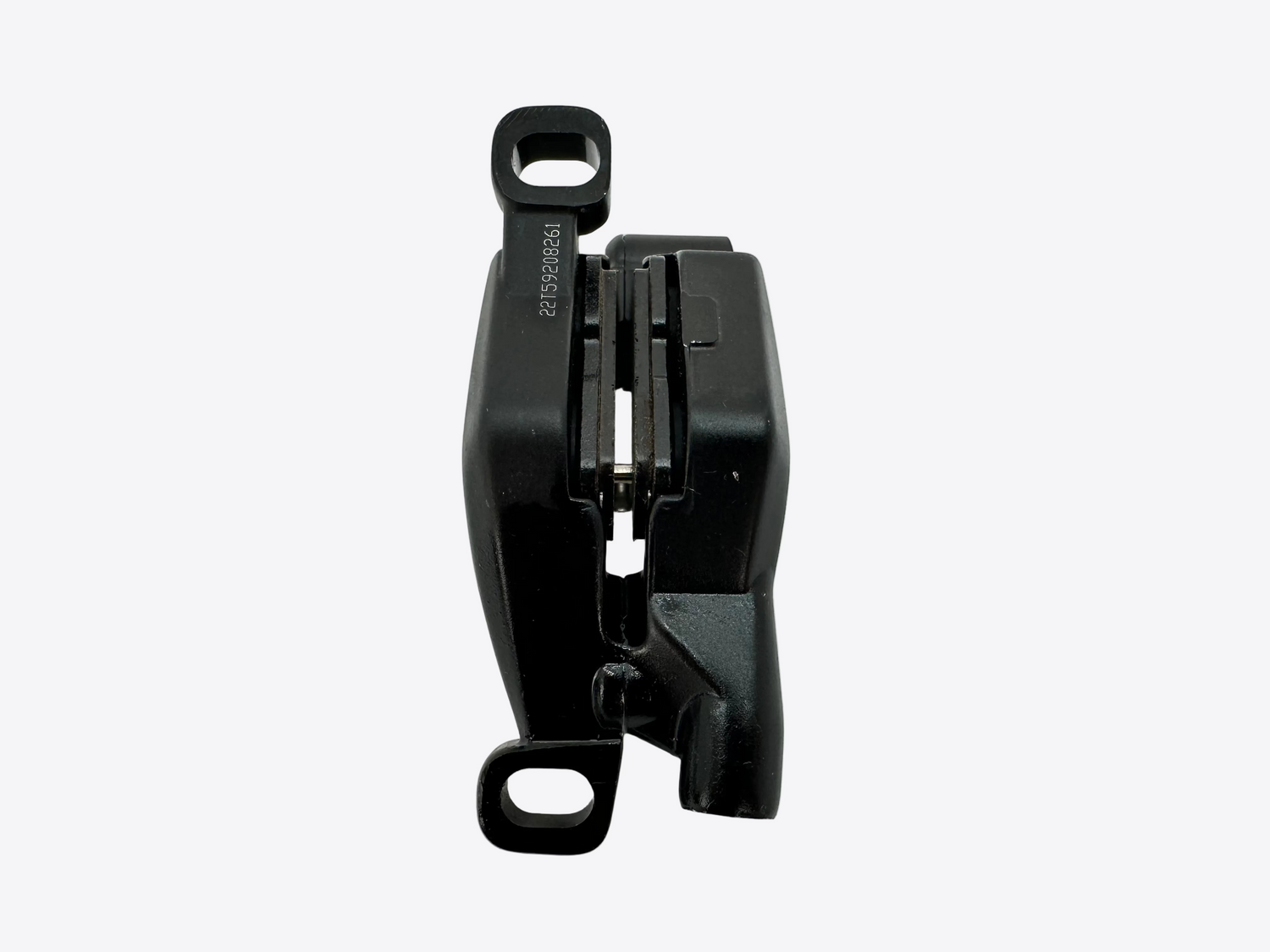 Black brake component on a white background