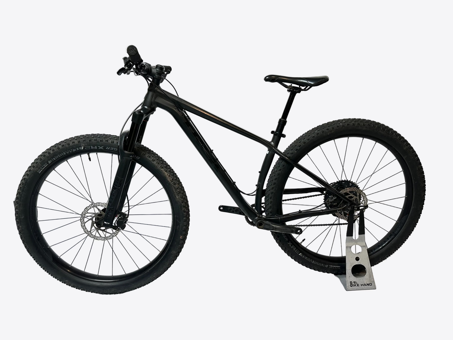Black mountain bike on a white background