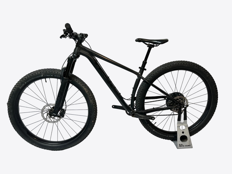 Black mountain bike on a white background