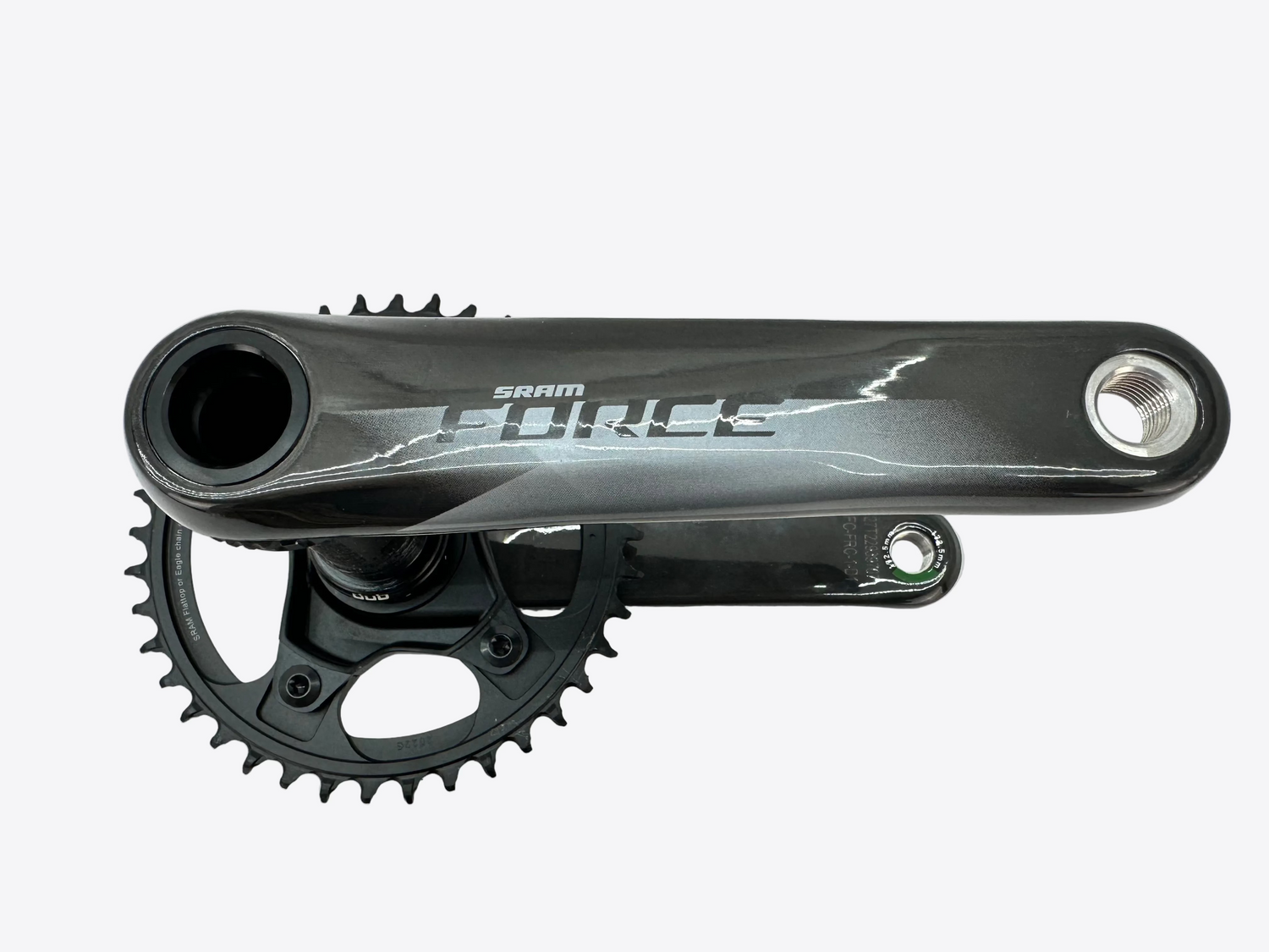 Bicycle crankset with SRAM branding on a white background