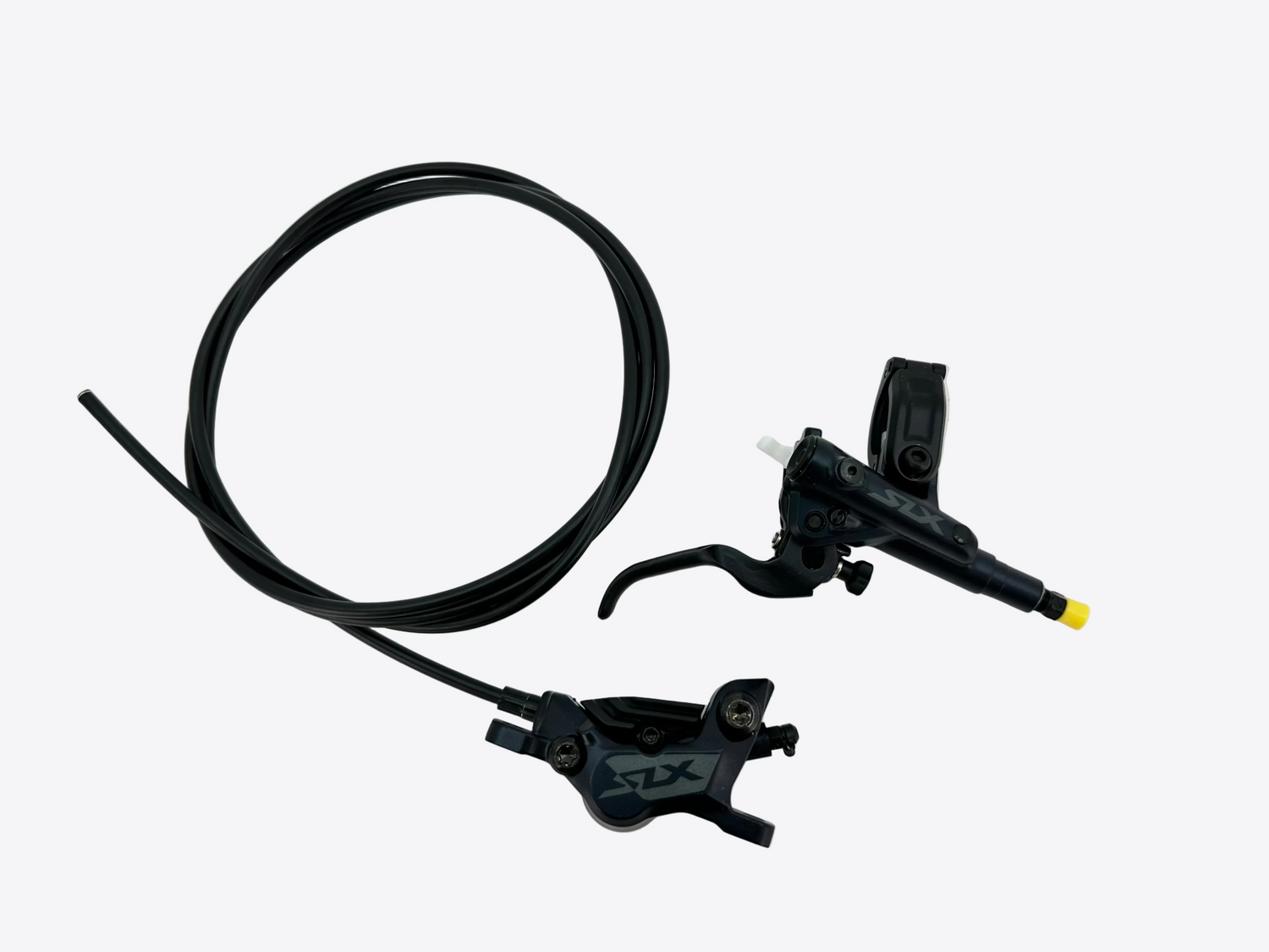 Bicycle brake lever and cable set on a white background