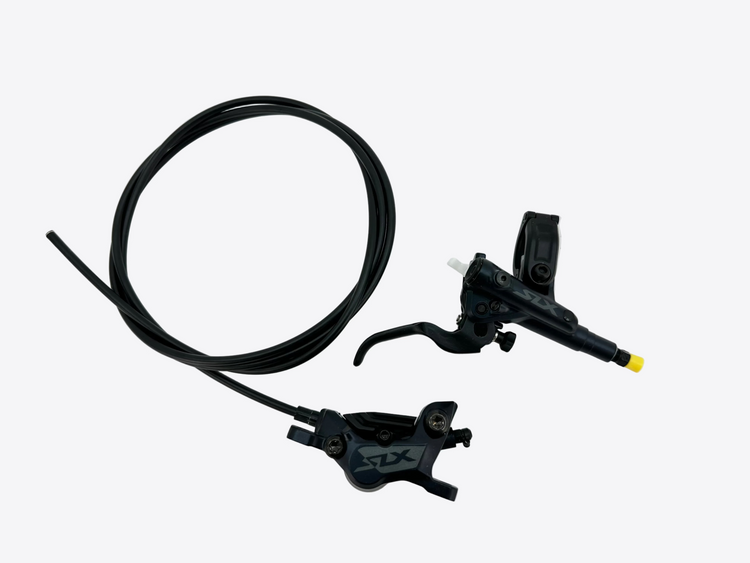 Bicycle brake lever and cable set on a white background