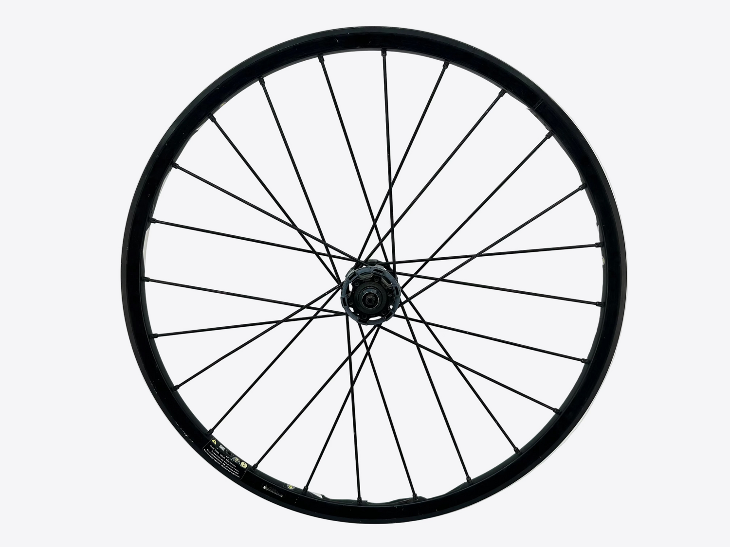 Black bicycle wheel on a white background