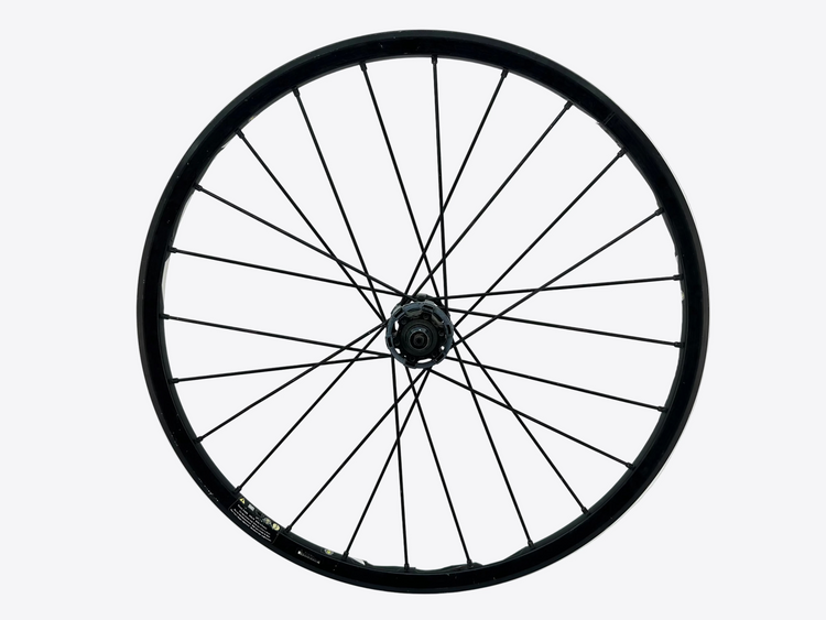 Black bicycle wheel on a white background