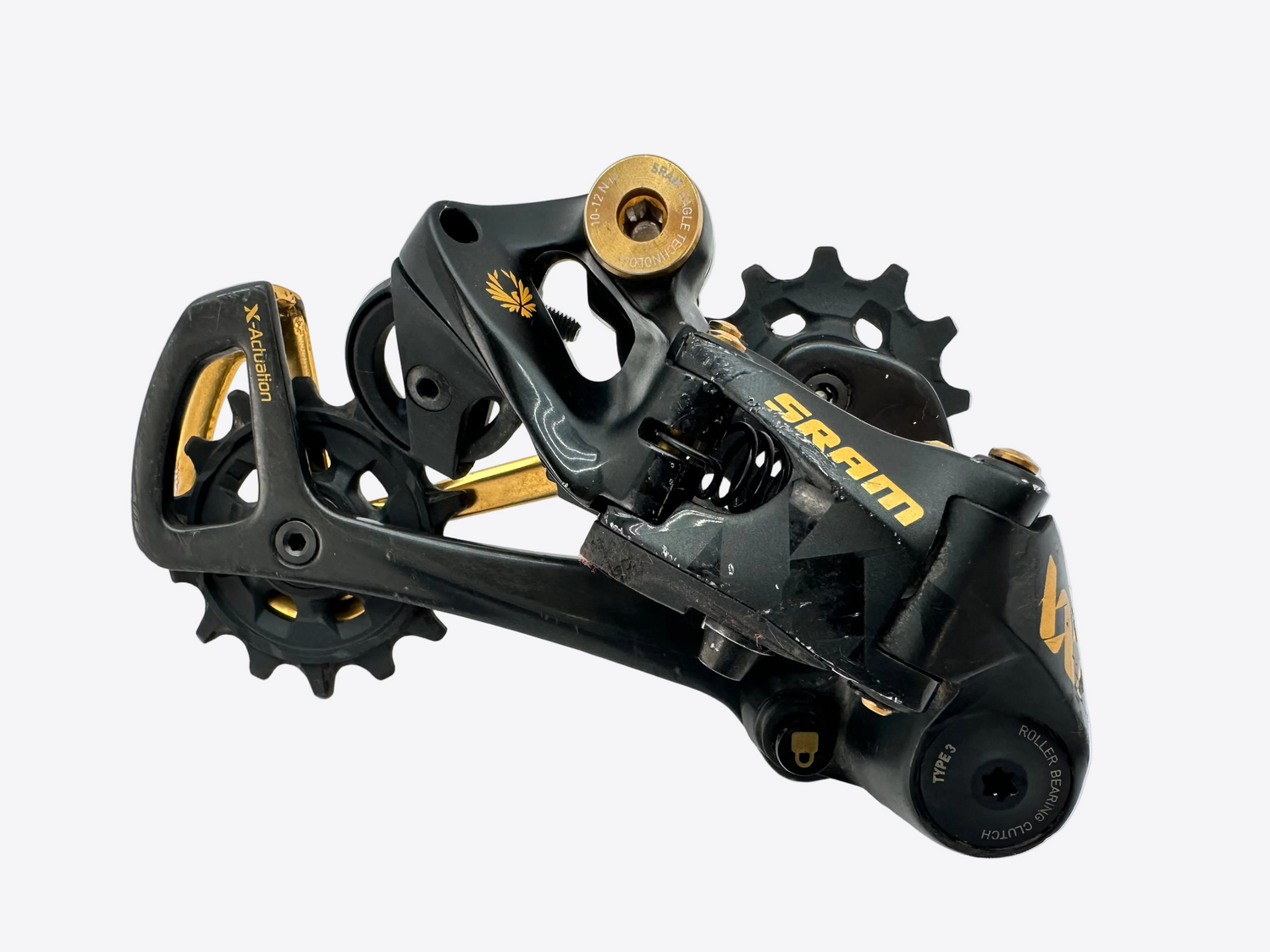 Bicycle gear mechanism with 'SRAM' branding on a white background