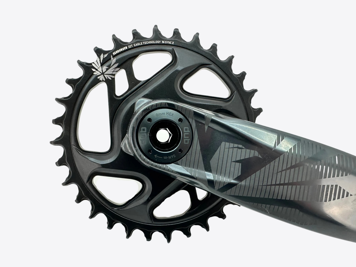 Bicycle crankset with chainring on a white background