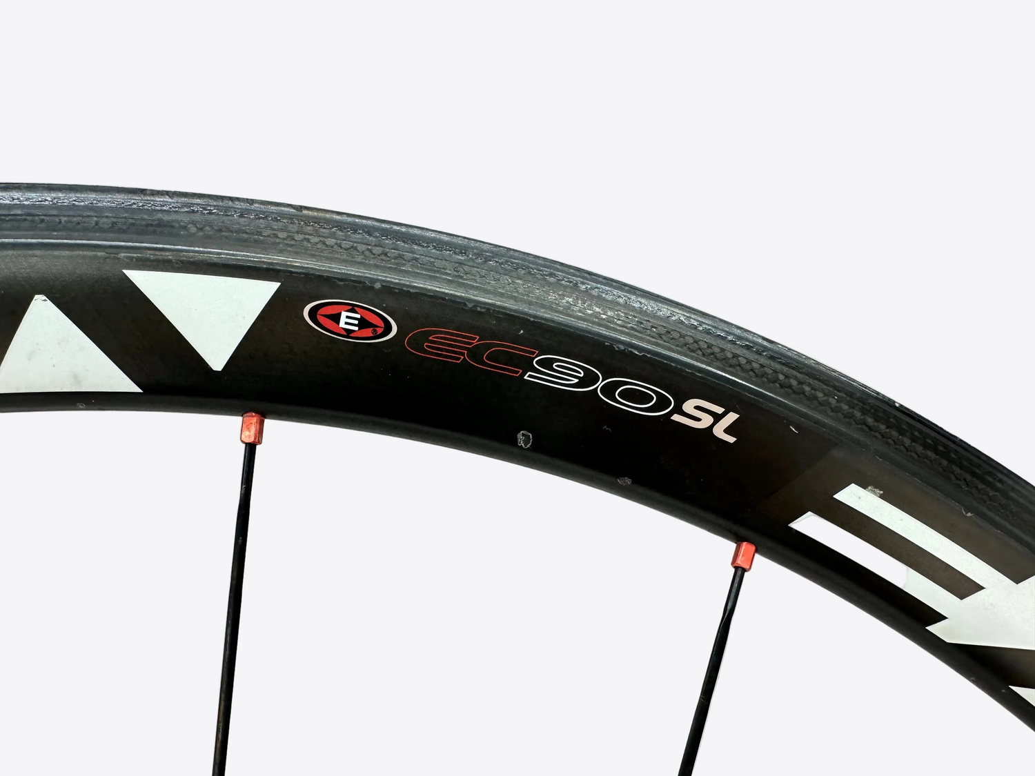 Cycling wheel with 'EC90 SL' branding on a white background