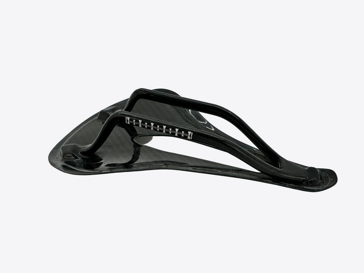 Black carbon bike saddle on a white background